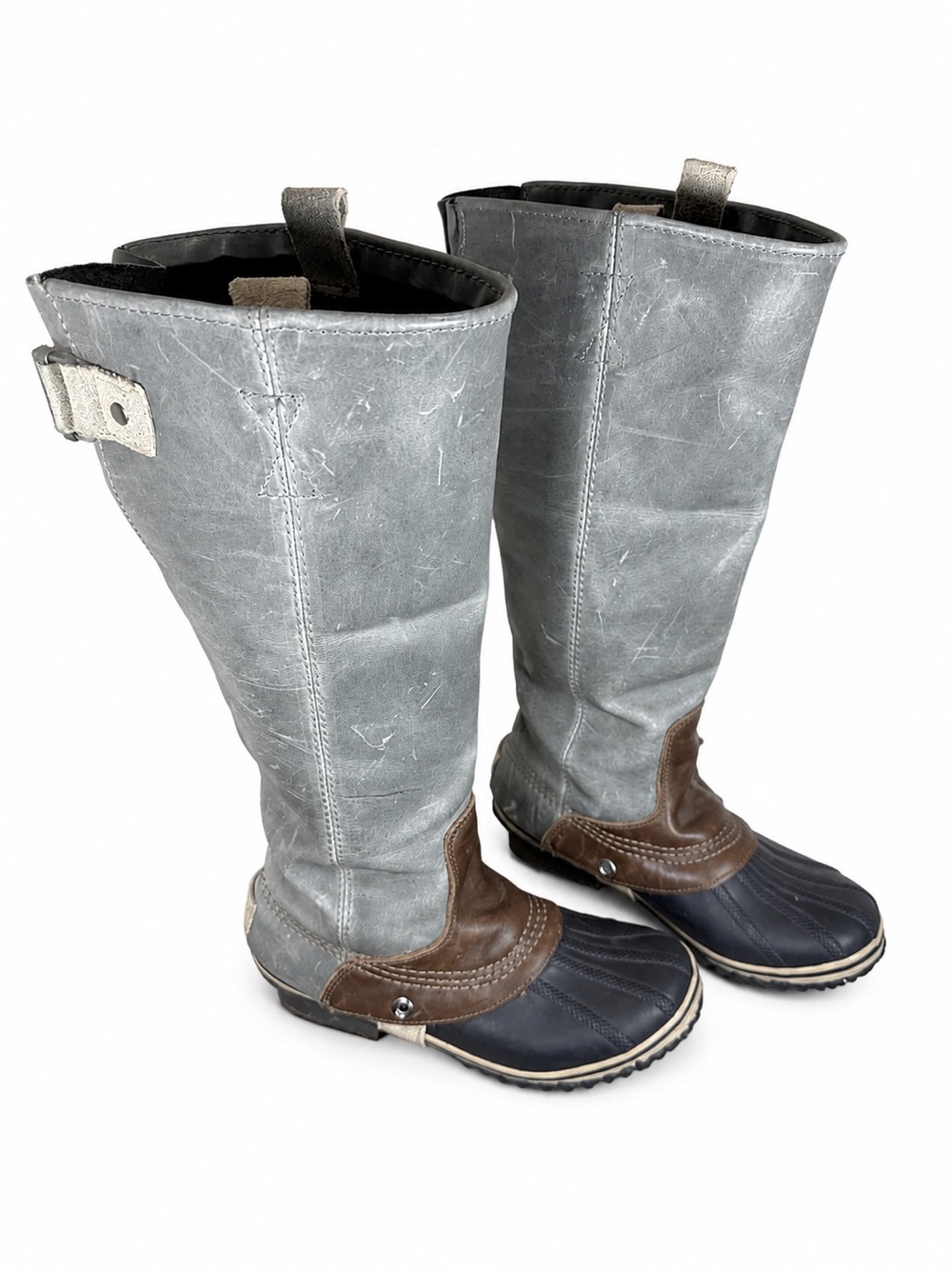 Sorel Slimpack Tall Riding Boots
Size 6 Women’s Gray/Taupe & Brown Leather Duck